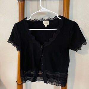 Black Lace Trimmed Women's Top